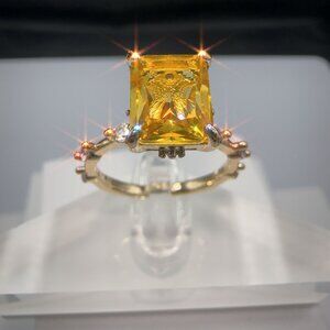 Radiant Yellow CZ Ring Gold-Plated Brass Size 8